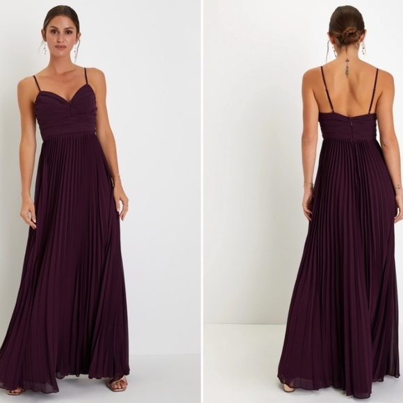 LULU's Prom Wedding Bridesmaid Pleated Boho Romantic Flowy Maxi Dress NWOT - Picture 3 of 4